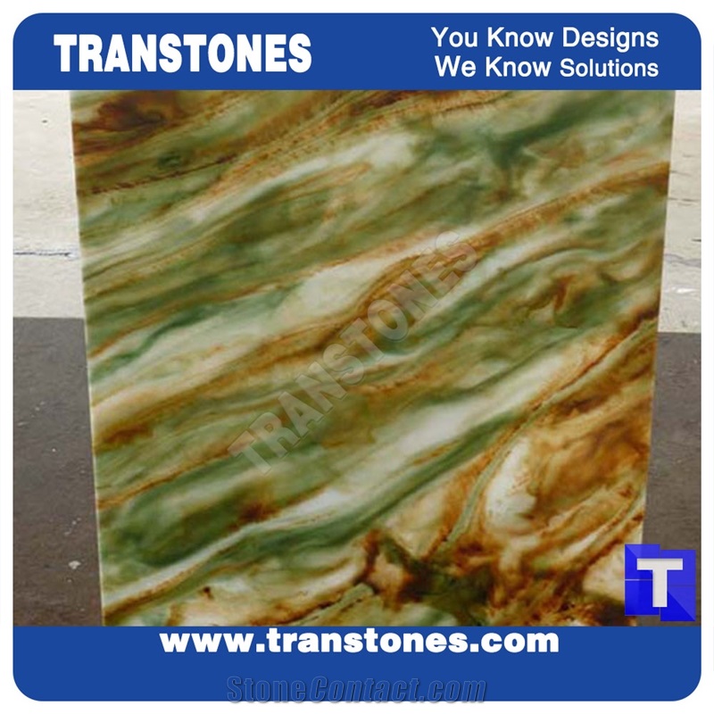 Solid Surface Verde Juparana Marble Look Faux Glass Stone Panel Translucent Backlit Green Slabs for Countertops,Islands Top,Office Work Top