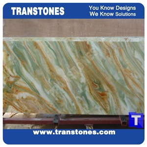 Solid Surface Verde Juparana Marble Look Faux Glass Stone Panel Translucent Backlit Green Slabs for Countertops,Islands Top,Office Work Top