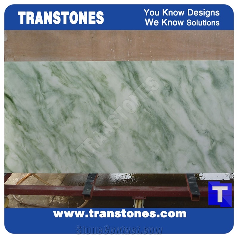 Solid Surface Verde Juparana Marble Look Faux Glass Stone Panel Translucent Backlit Green Slabs for Countertops,Islands Top,Office Work Top