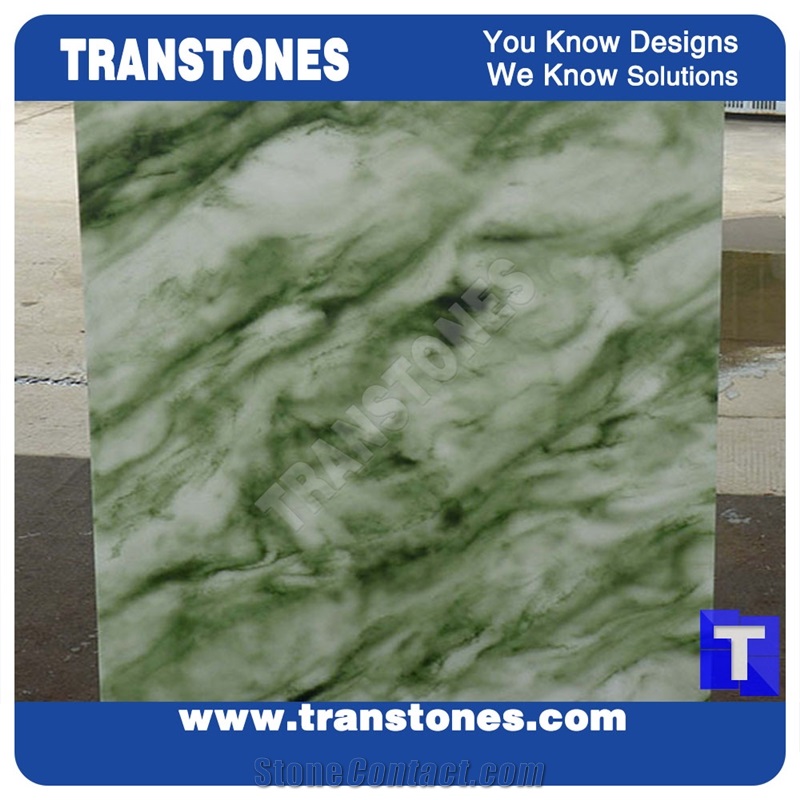 Solid Surface Verde Juparana Marble Look Faux Glass Stone Panel Translucent Backlit Green Slabs for Countertops,Islands Top,Office Work Top