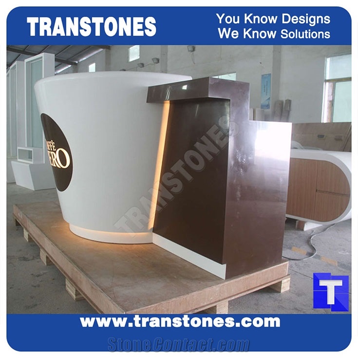 Solid Surface White Artificial Marble Quarzt Stone Coffee Round Desk,Reception Counter Bar Top,Interior Table Stone,Furniture with 3d Cnc Carved Hollow Bench,Chair