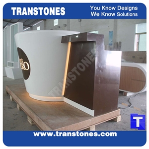 Solid Surface White Artificial Marble Quarzt Stone Coffee Round Desk,Reception Counter Bar Top,Interior Table Stone,Furniture with 3d Cnc Carved Hollow Bench,Chair