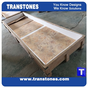 Solid Surface Yellow Spray Wave Faux Onyx Curved Reception Desk,Interior Tabletop Panel Furniture Stone,Artificial Alabaster Honed