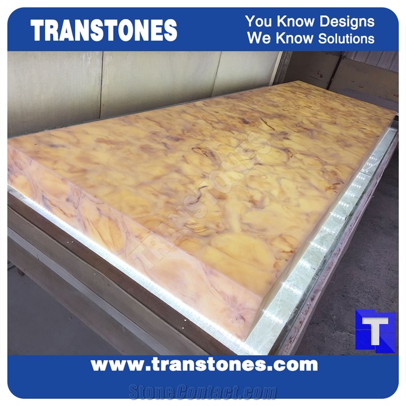 Solid Surface Yellow Spray Wave Faux Onyx Curved Reception Desk,Interior Tabletop Panel Furniture Stone,Artificial Alabaster Honed