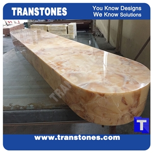 Solid Surface Yellow Spray Wave Faux Onyx Curved Reception Desk,Interior Tabletop Panel Furniture Stone,Artificial Alabaster