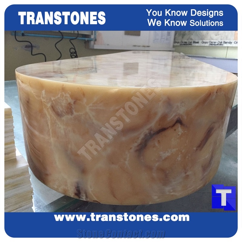 Solid Surface Yellow Spray Wave Faux Onyx Curved Reception Desk,Interior Tabletop Panel Furniture Stone,Artificial Alabaster