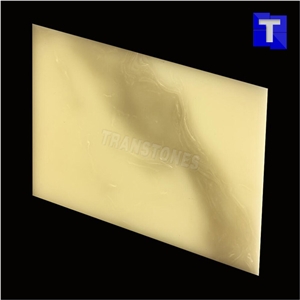 Translucent Backlit Artificial Stone Bianco Calacatta Gold Marble Panel Tile for Reception Desk,Table, Consulting Counter Top,Engineered Glass Stone Solid Surface Transtones Customzied