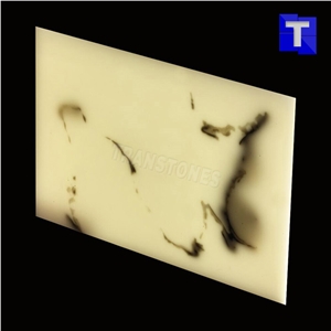 Translucent Backlit Artificial Stone Bianco Carrara White Marble Panel Tile for Reception Desk,Table, Consulting Counter Top,Engineered Stone Solid Surface Transtones Customzied