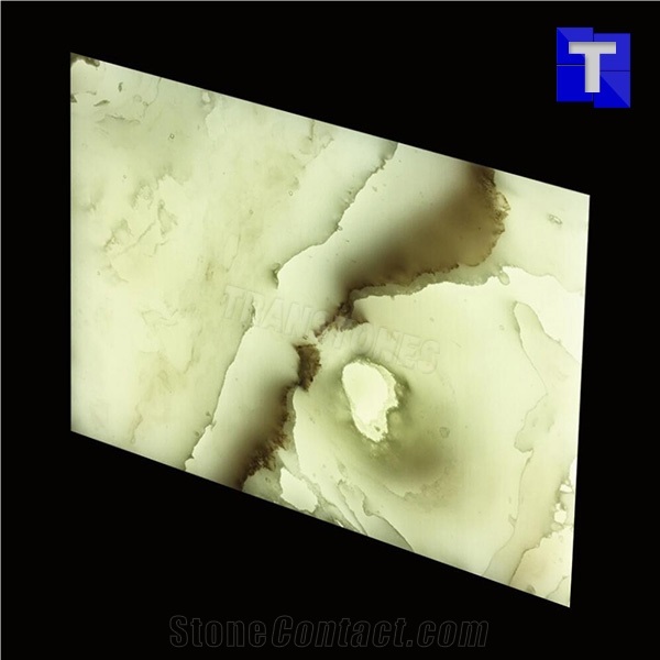 Translucent Backlit Artificial Stone Bianco Carrara White Marble Panel Tile for Reception Desk,Table, Consulting Counter Top,Engineered Stone Solid Surface Transtones Customzied