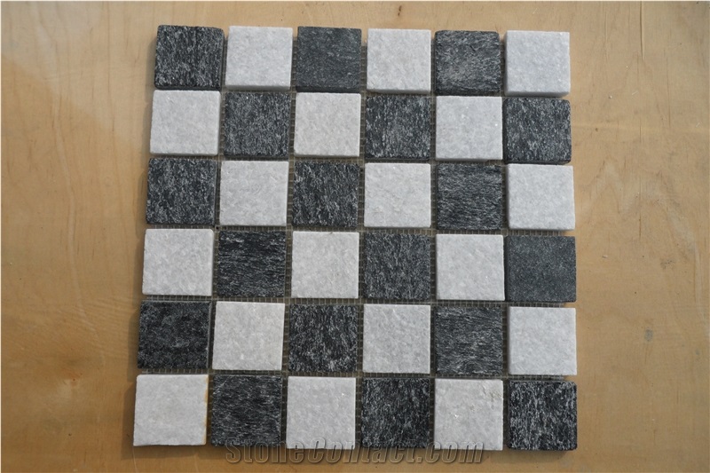 Quartzite with Balck and White Color Split Face Brick Mosaic Composited Mosaic