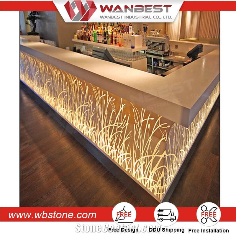 Customized Size Led Illuminated Artificial Acrylic Bar Counter Table Design for Sale