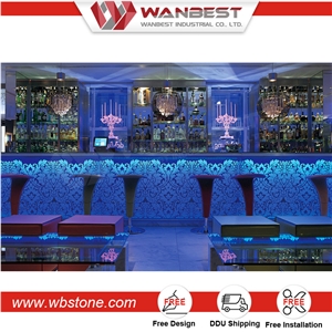 Customized Size Led Illuminated Artificial Acrylic Bar Counter Table Design for Sale