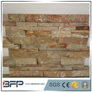 Beige Quartzite Stacked Stone Veneer, Golden Yellow Golden Quartzite Stacked Stone Wall Cladding