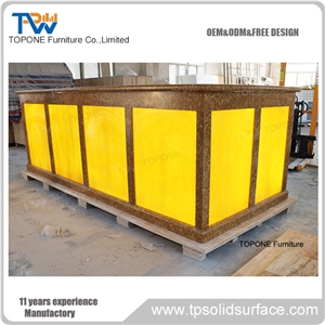 Artificial Marble Stone Interior Stone Acrylic Solid Surface Led Hotel Lobby Bar Counter Tops Design,Interior Stone Acrylic Solid Surface Hotel Led Reception Desk Top Design, Interior Stone