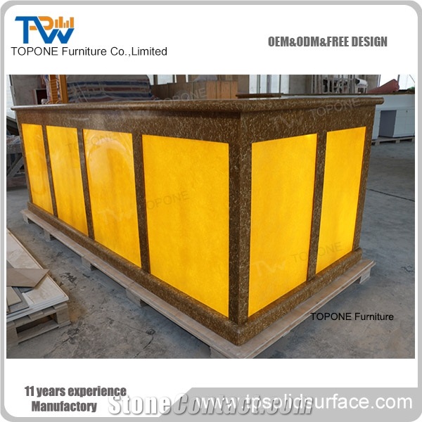 Artificial Marble Stone Interior Stone Acrylic Solid Surface Led Hotel Lobby Bar Counter Tops Design,Interior Stone Acrylic Solid Surface Hotel Led Reception Desk Top Design, Interior Stone