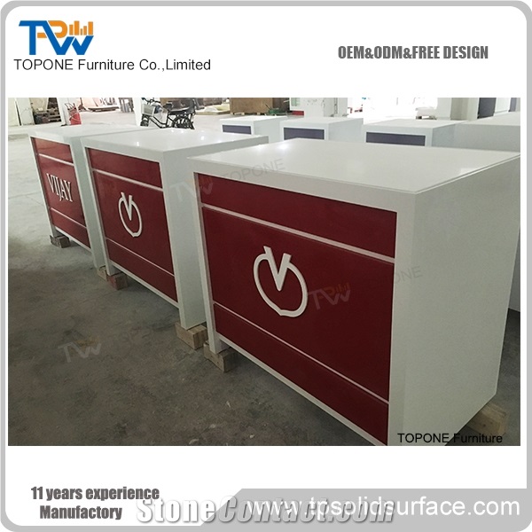 Artificial Marble Stone Red Color Shop Counter Table Tops Design,Interior Stone Acrylic Solid Surface Shop Counter Table Tops for Sale, Interior Stone Shop Counter Furniture