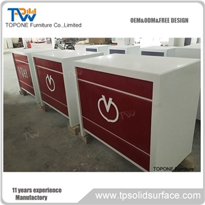 Artificial Marble Stone Red Color Shop Counter Table Tops Design,Interior Stone Acrylic Solid Surface Shop Counter Table Tops for Sale, Interior Stone Shop Counter Furniture