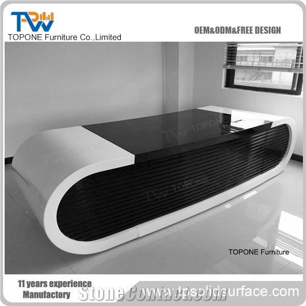 Factory Price Artificial Marble Stone Black Color Google Desk Tops, Interior Stone Acrylic Solid Surface Black Executive Office Table Tops Design, Interior Stone Google Desk Furniture