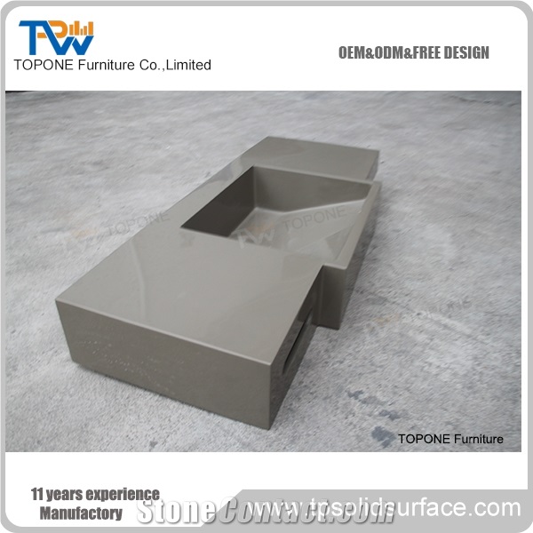 Grey Color Artificial Marble Stone Vanity Hotel Sinks, Interior Stone Acrylic Solid Surface Grey Hotel Washbasins, Interior Stone Sinks