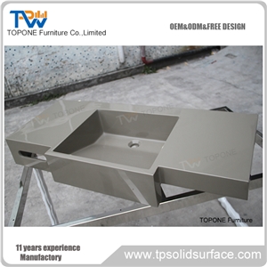 Grey Color Artificial Marble Stone Vanity Hotel Sinks, Interior Stone Acrylic Solid Surface Grey Hotel Washbasins, Interior Stone Sinks