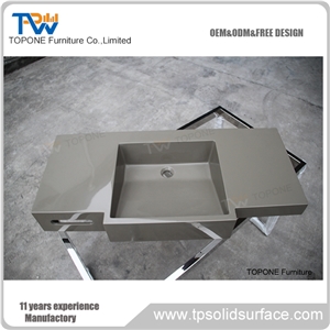 Grey Color Artificial Marble Stone Vanity Hotel Sinks, Interior Stone Acrylic Solid Surface Grey Hotel Washbasins, Interior Stone Sinks
