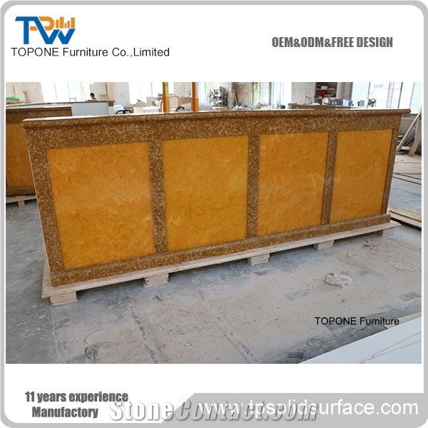 Led Lighted Artificial Marble Stone Hotel Led Reception Desk Tops, Interior Stone Acrylic Solid Surface Led Lighted Illuminated Hotel Front Desk Tops Design, Interior Stone Hotel Furniture for Sale