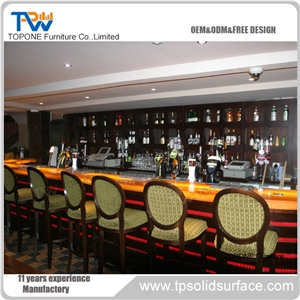 Modern Design Artificial Marble Stone Restaurant Bar Counter with Illuminated Bar Counter Tops, Interior Stone Acrylic Solid Surface Bar Counter with Illuminated Bar Counter Desk Tops, Interior Stone