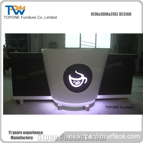 New Design Artificial Marble Stone Coffee Shop Bar Counter Tops with Interior Stone Acrylic Solid Surface Bar Table Tops Design Interior Stone Bar Furniture