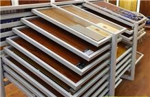 Metal Exhibition Display Racks Ceramic Display Racks Crema Marfil Standard Marble Stands Black-Galaxy-Granite Displays Quartzite Stands