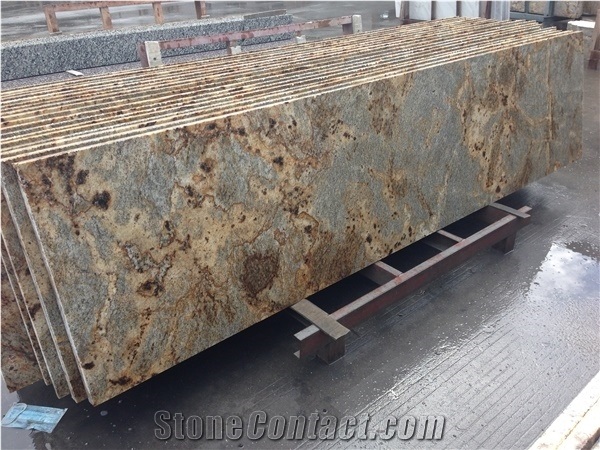 Amarelo Jaguar Yellow Granite Kitchen Countertops,Granite Countertop