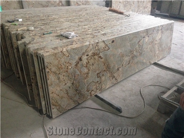 Amarelo Jaguar Yellow Granite Kitchen Countertops,Granite Countertop