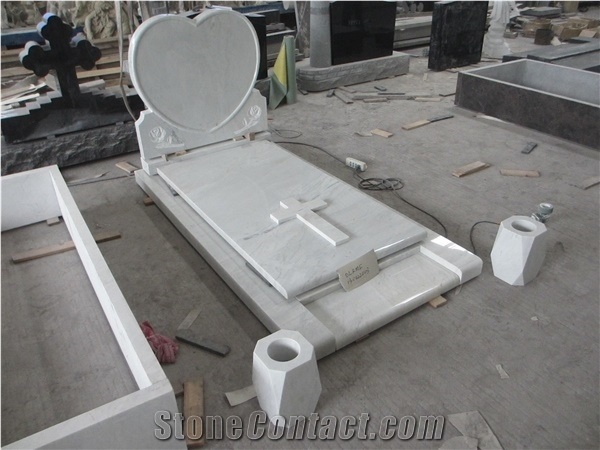 Cararra White / Hunan White Marble Tombstone Engraved Monuments