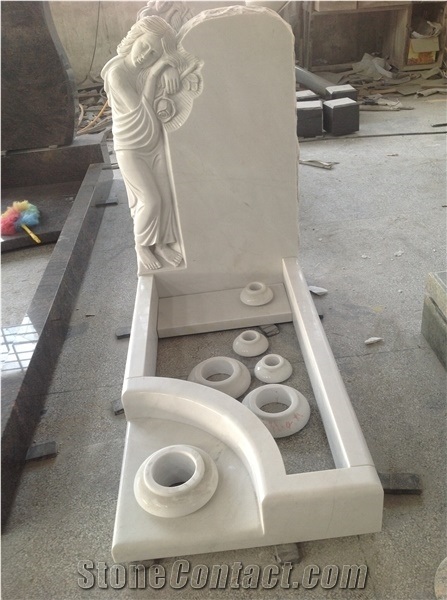 Cararra White / Hunan White Marble Tombstone Engraved Monuments