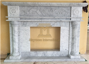 Chinese Bianco Carrara/ Carrara White/ Venato Carrara Marble Fireplace in Western Style with Nice Flower Carving for House Decoration