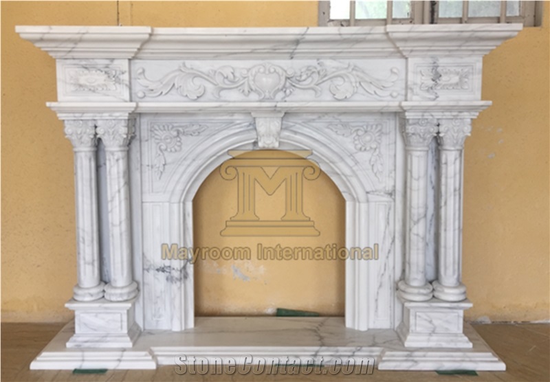 Chinese Ink White/ Chinese White Marble Fireplace with Wonderful Carving and Designs for House Decoration