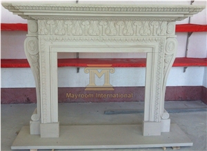 Chinese Simple Raw White Sanstone Fireplace
