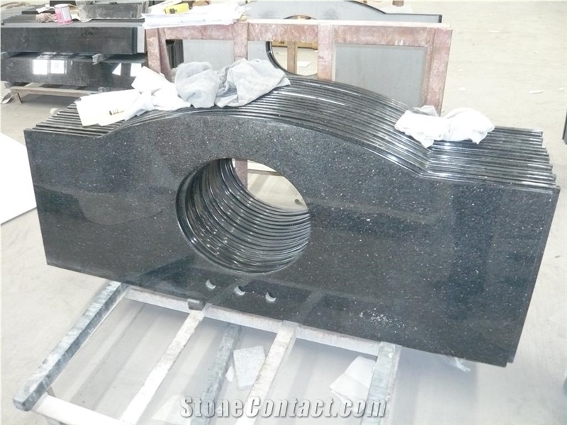 Own Factory Good Price Black Galaxy Granite, Black Granite Kitchen Countertops/Bench Tops/Bar Top/Worktops/Island Tops/Desk Tops