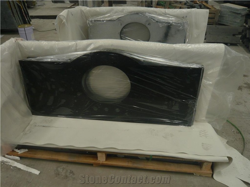 Own Factory Good Price Black Galaxy Granite, Black Granite Kitchen Countertops/Bench Tops/Bar Top/Worktops/Island Tops/Desk Tops