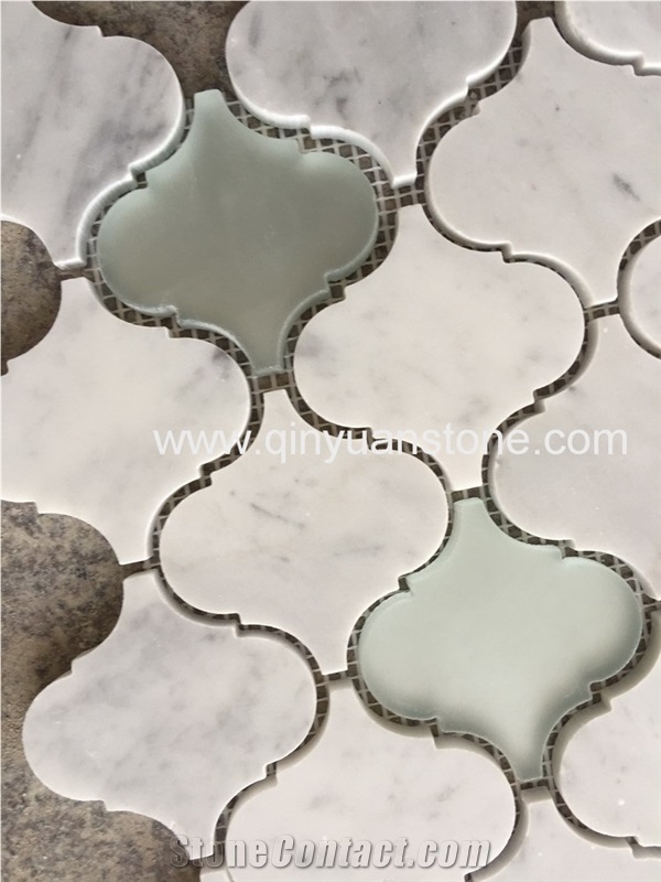 Glass Mosaic Mixed Marble Mosaic Wall Tiles Mosaic Patten Lantern Style Mosaic Tiles White Marble