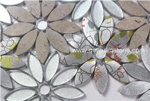 New Arrival Uv Print Flower Pestals Mosaic Tiles Home Decor Metal Mosaic Tile Mixed Marble Mosaic Tile