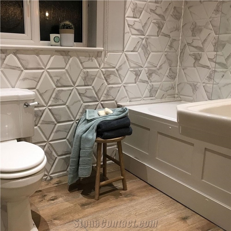 Porcelain Decorative Marble Hexagon Tiles and Wood Effect Tiles for the Bathroom