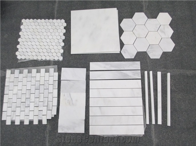 East White Marble Mosaics for Floor Covering, Polished, Honed