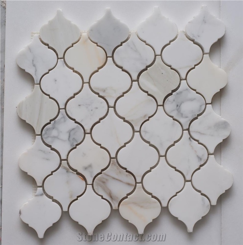 Bianco Arabesque Calacatta Gold Bianco Polished Arabeque Marble Mosaic Tiles,Calacatta Gold Mosaic