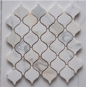 Bianco Arabesque Calacatta Gold Bianco Polished Arabeque Marble Mosaic Tiles,Calacatta Gold Mosaic