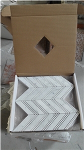 Carrara Bianco 1x3 Herringbone Marble Mosaic,Carrara White, Calacatta Gold,China White Marble Herringbone Mosaic , Marble Floor and Wall Mosaic,Linear Strip Mosaic,Venatino Arrow Mosaic