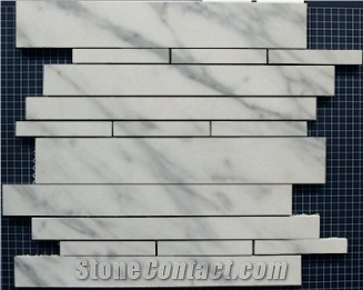 Carrara (Carrera) Bianco Random Strip Honed Marble Mosaic Tile , Calacatta Gold Bullets Mosaic,White Marble Mix Brick Mosaic ,China White Marble Mosaic,Linear Strips Stone Mosaic