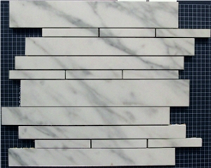 Carrara (Carrera) Bianco Random Strip Honed Marble Mosaic Tile , Calacatta Gold Bullets Mosaic,White Marble Mix Brick Mosaic ,China White Marble Mosaic,Linear Strips Stone Mosaic