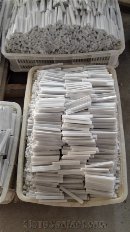 Carrara (Carrera) Bianco Random Strip Honed Marble Mosaic Tile , Calacatta Gold Bullets Mosaic,White Marble Mix Brick Mosaic ,China White Marble Mosaic,Linear Strips Stone Mosaic