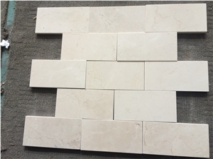 Crema Marfil Subway Tile,Spanish Crema Marfil Brick Mosaic Tile, Cream Marble Mosaic, Marble Subway Wall Mosaic Tile ,Crema Marfil Beveled Pillowed Mesh-Mosaic Marble Tile