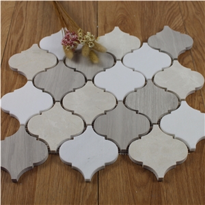 Crema Marfil+ White Oak+Carrara White Arabesque Baroque Marble Mosaic Tile,Lantern Shape Marble Mosaic Tile Mix Color, New Design Mosaic Tile, Athens Grey Marble , Wood Vein Grey, White Oak